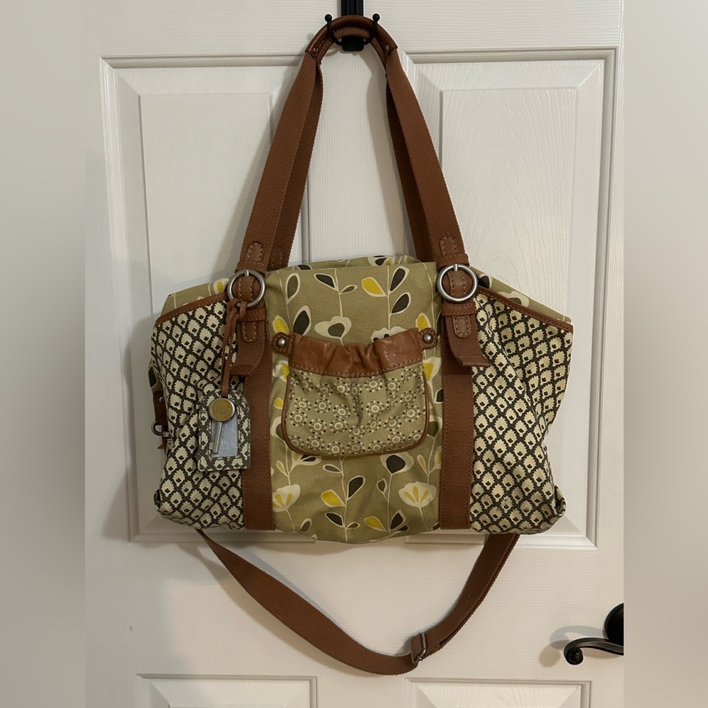 Fossil Key-Per canvas and leather weekender duffle